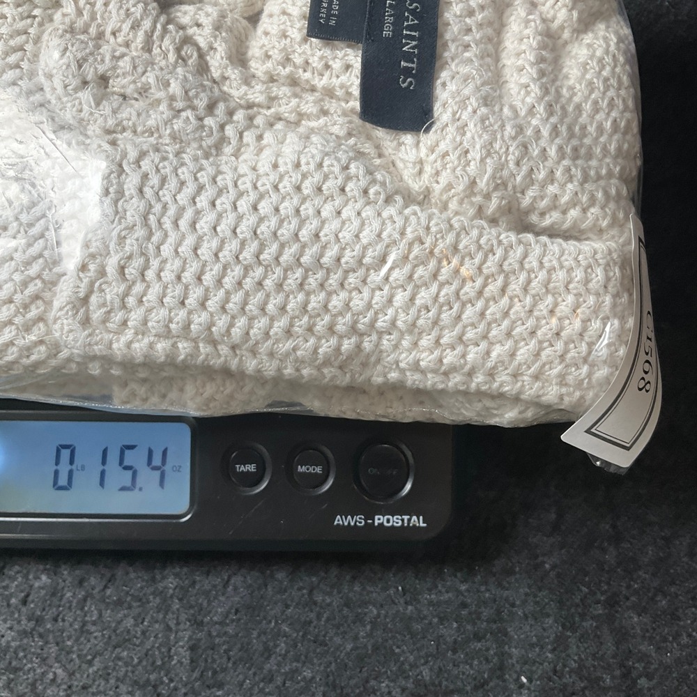 AllSaints Munroe Shirt Mens XL Cream Cotton Open Knit Luxury Minimalist - Picture 9 of 9